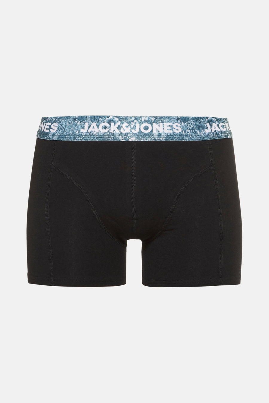 Zwarte boxer van ACCESSORIES BY JACK & JONES met een elastische tailleband met blauw-wit bloemenpatroon.