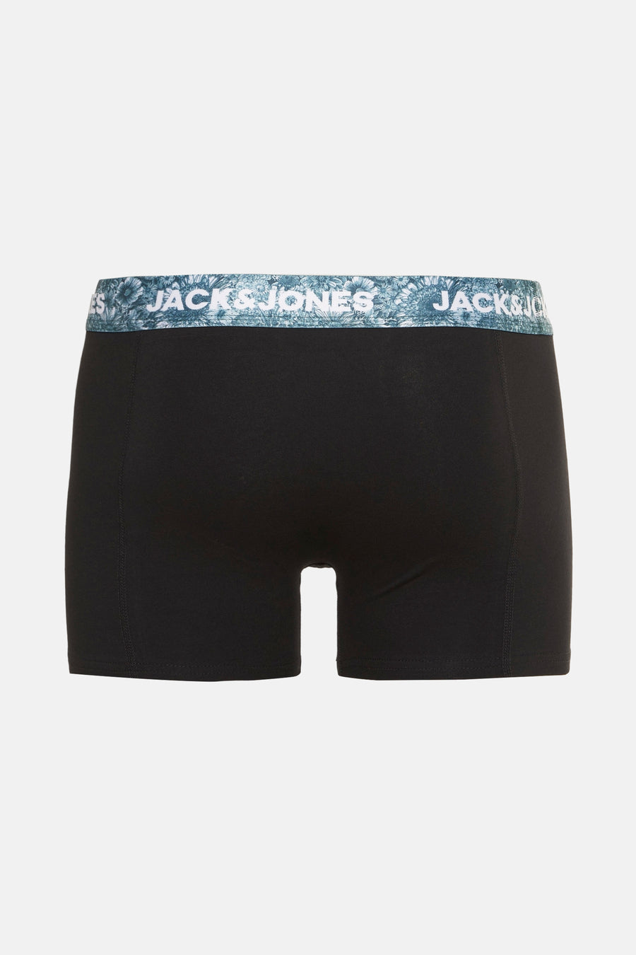 Zwarte boxer van ACCESSORIES BY JACK & JONES, met een elastische tailleband met blauw-wit bloemenpatroon.