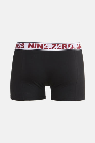 Zwarte boxer van ACCESSORIES BY JACK & JONES, met een witte elastische tailleband met bordeauxrode logo.