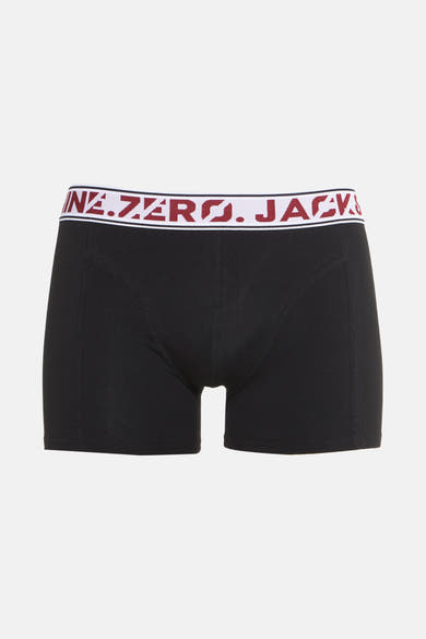 Zwarte boxer van ACCESSORIES BY JACK & JONES, met een witte en bordeauxrode elastische tailleband.