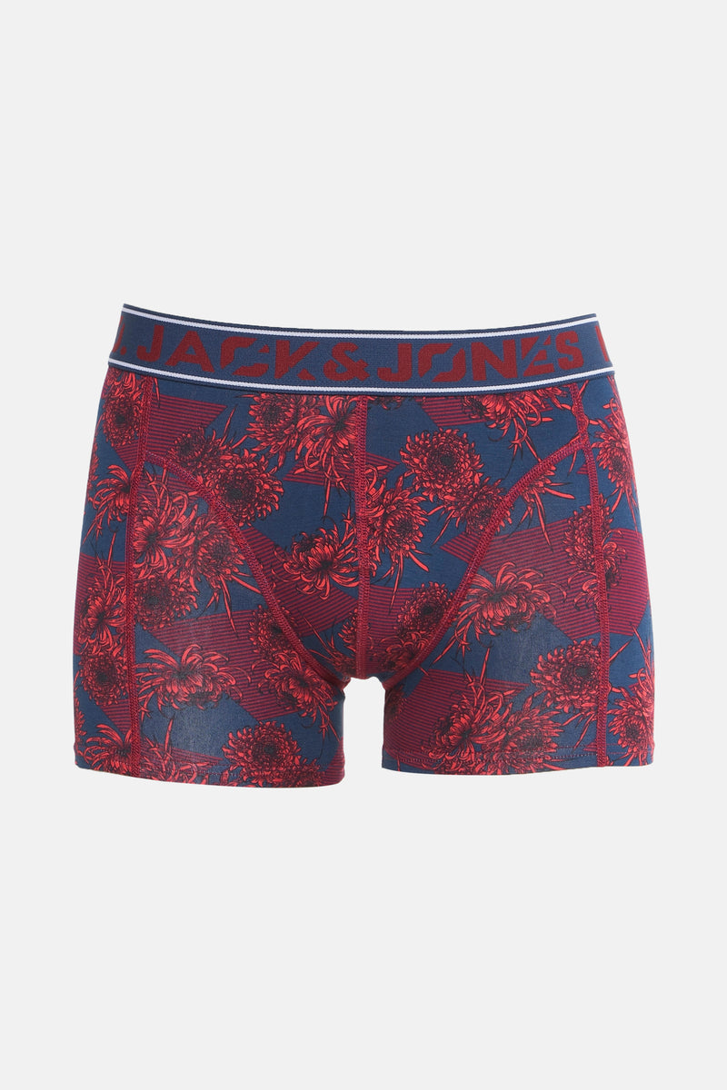 Boxer multicolore d'ACCESSORIES BY JACK & JONES avec motif floral rouge sur fond bleu rayé.