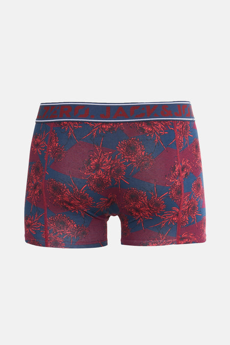 Boxer multicolore par ACCESSORIES BY JACK & JONES, à motif floral rouge et empiècements rayés bordeaux.
