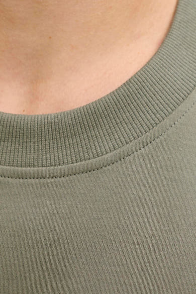 Kaki T-shirt met korte mouwen van PREMIUM by JACK & JONES, geribbelde textuur bij de kraag.