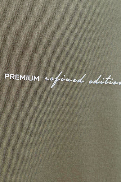 Kaki T-shirt met korte mouwen van PREMIUM by JACK & JONES, met een verfijnde witte tekstprint.