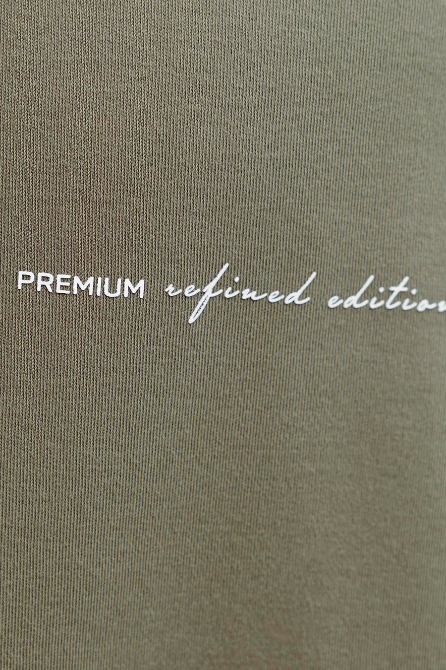 Kaki T-shirt met korte mouwen van PREMIUM by JACK & JONES, met een verfijnde witte tekstprint.