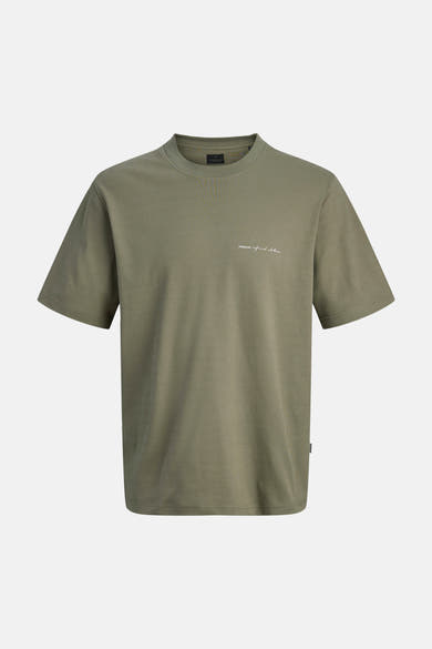 Kaki T-shirt met korte mouwen van PREMIUM by JACK & JONES, met witte tekstprint op de voorkant.