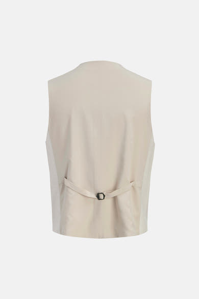 Ecru gilet van PREMIUM by JACK & JONES, achterzijde, met verstelbare gespsluiting en zijpanelen met textuur.