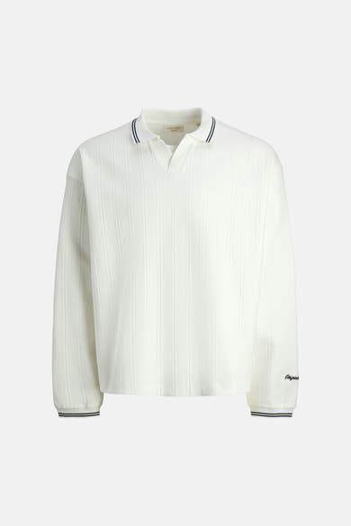 Witte trui met geribbelde textuur van Originals by Jack & Jones met gestreepte polokraag en lange mouwen.