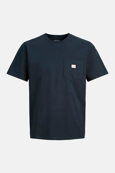 Blauw T-shirt met korte mouwen van PREMIUM BLUE by JACK & JONES met borstzak en logolabel.
