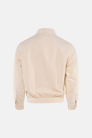 Veste beige de PREMIUM by JACK & JONES, vue de dos, avec un col chemise et un ourlet élastiqué.