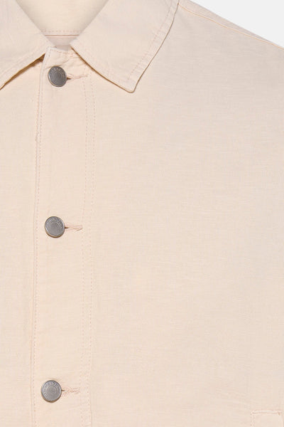 Veste beige en tissu texturé de PREMIUM by JACK & JONES, avec col classique et boutons métalliques gravés sur le devant.