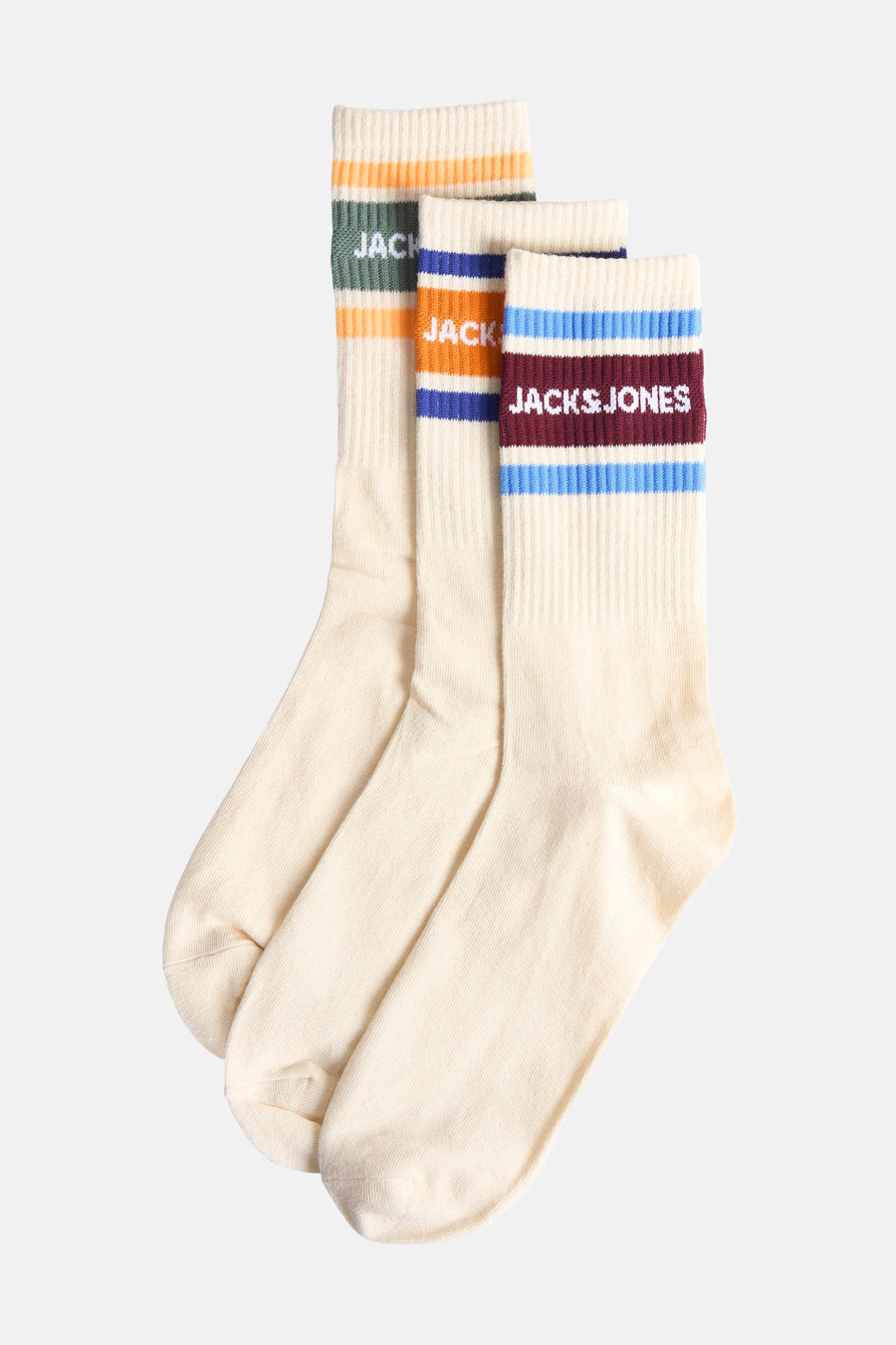 Set van ecru sokken ACCESSORIES by JACK & JONES, met gekleurde strepen en logo-opdruk.