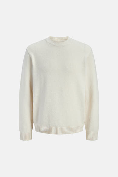 Ecru ronde hals trui van ORIGINALS BY JACK & JONES, in een getextureerde gebreide stof met geribde boorden.