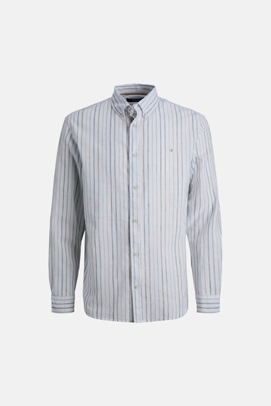 Blauwe blouse met lange mouwen van PREMIUM by JACK & JONES, met verticale strepen en knopen.