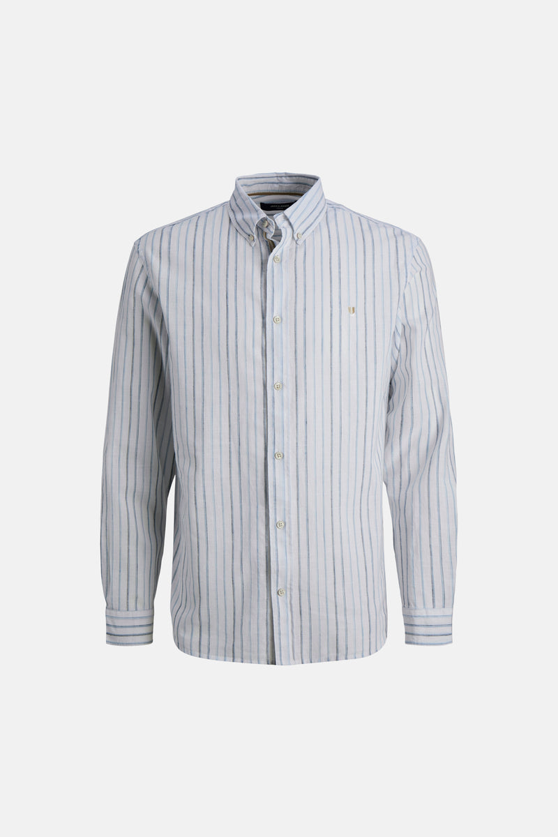 Blauwe blouse met lange mouwen van PREMIUM by JACK & JONES, met verticale strepen en knopen.