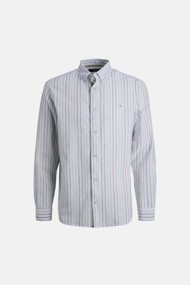 Chemise à manches longues bleue de PREMIUM by JACK & JONES, à rayures verticales et à boutons.