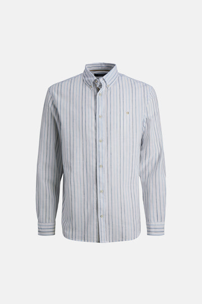 Chemise à manches longues bleue de PREMIUM by JACK & JONES, à rayures verticales et à boutons.