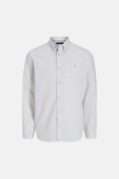 Chemise blanche à manches longues par PREMIUM by JACK & JONES, avec boutons et logo discret.