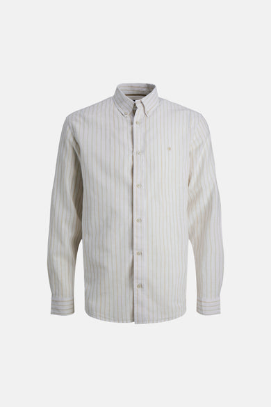 Beige gestreept overhemd, van PREMIUM by JACK & JONES, met knopen aan de voorkant.
