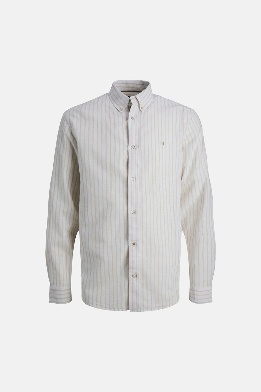 Beige gestreept overhemd, van PREMIUM by JACK & JONES, met knopen aan de voorkant.