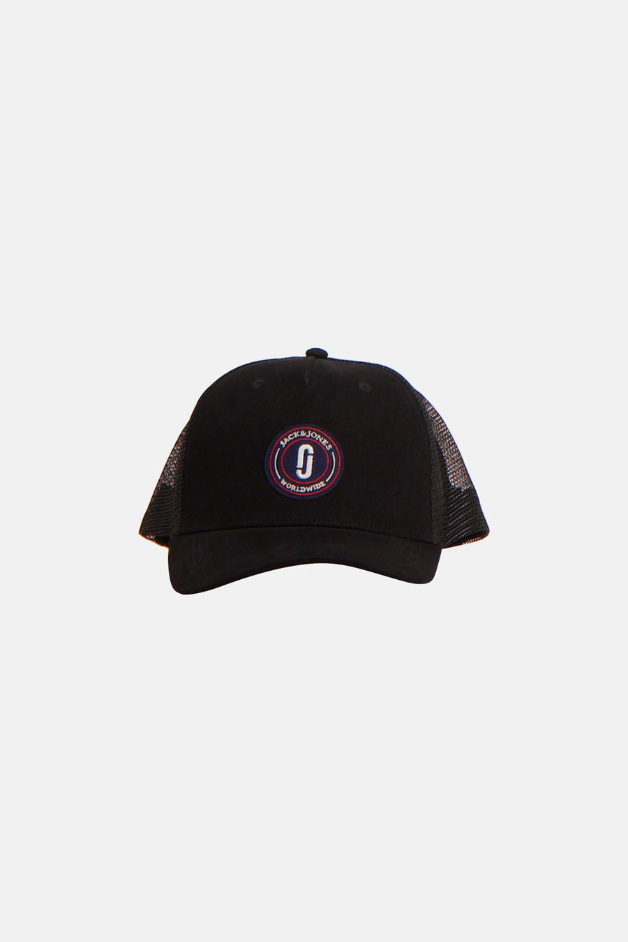 Zwarte pet van ACCESSORIES BY JACK & JONES met een gebogen klep en mesh-paneel aan de achterkant.