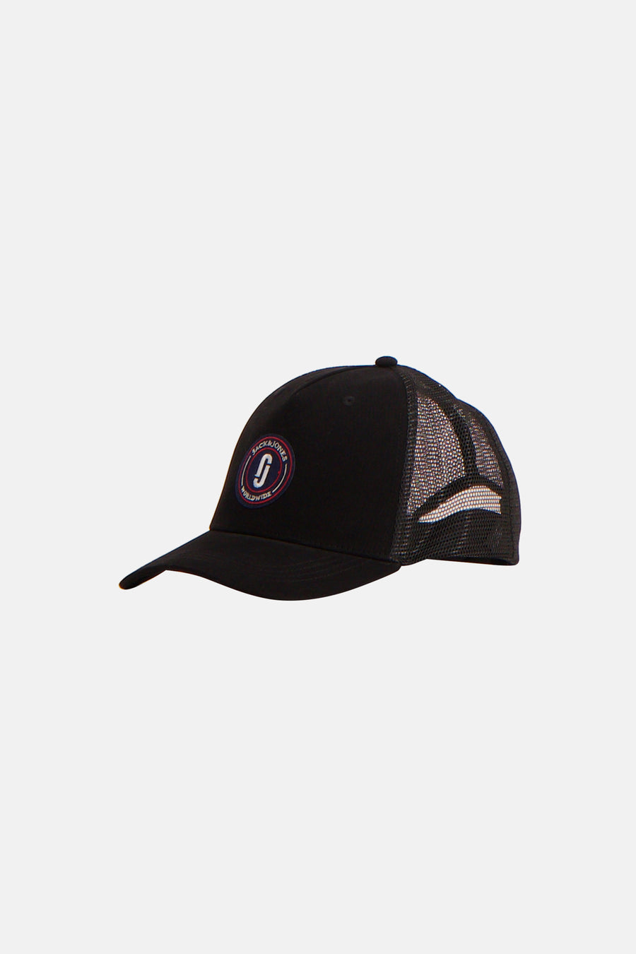 Zwarte pet van ACCESSORIES BY JACK & JONES met mesh-inzetstuk aan de achterkant.
