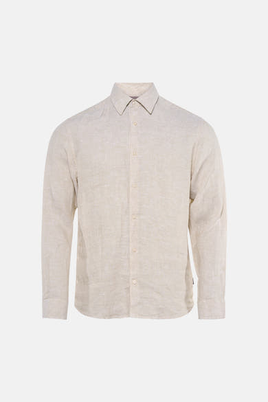 Chemise écru en lin de PREMIUM by JACK & JONES, à manches longues et col classique, vue de face.