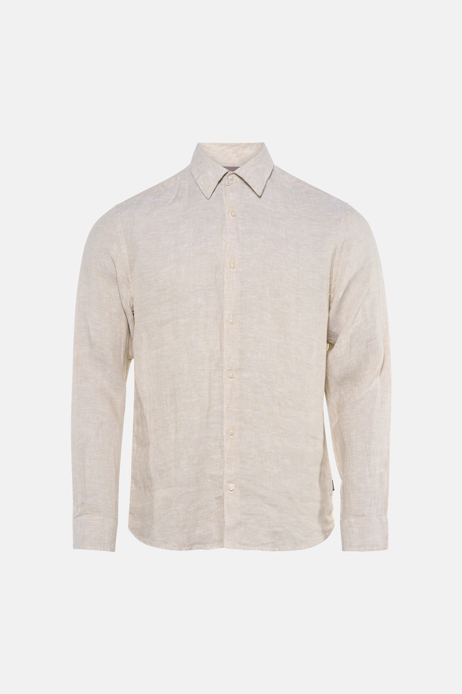 Chemise écru en lin de PREMIUM by JACK & JONES, à manches longues et col classique, vue de face.