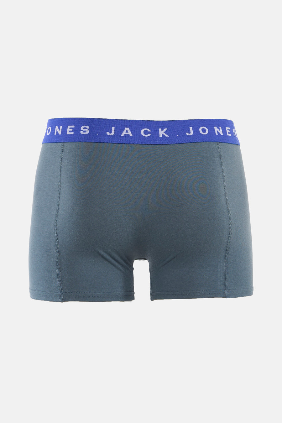 Boxer bleu ACCESSORIES BY JACK & JONES, avec ceinture élastique bleue ornée de texte blanc, vu de dos.