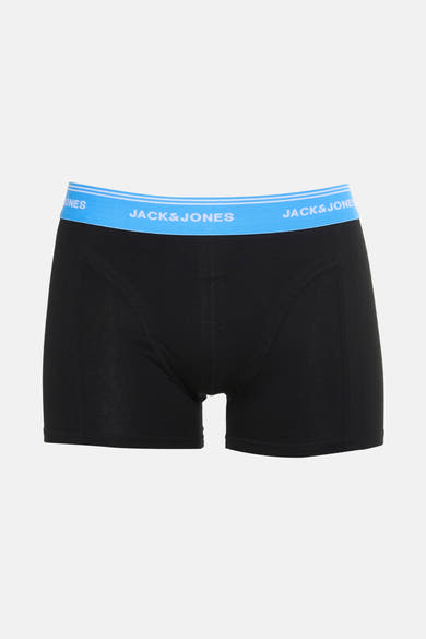 Zwarte boxer van ACCESSORIES BY JACK & JONES, met een lichtblauwe elastische tailleband met witte strepen.