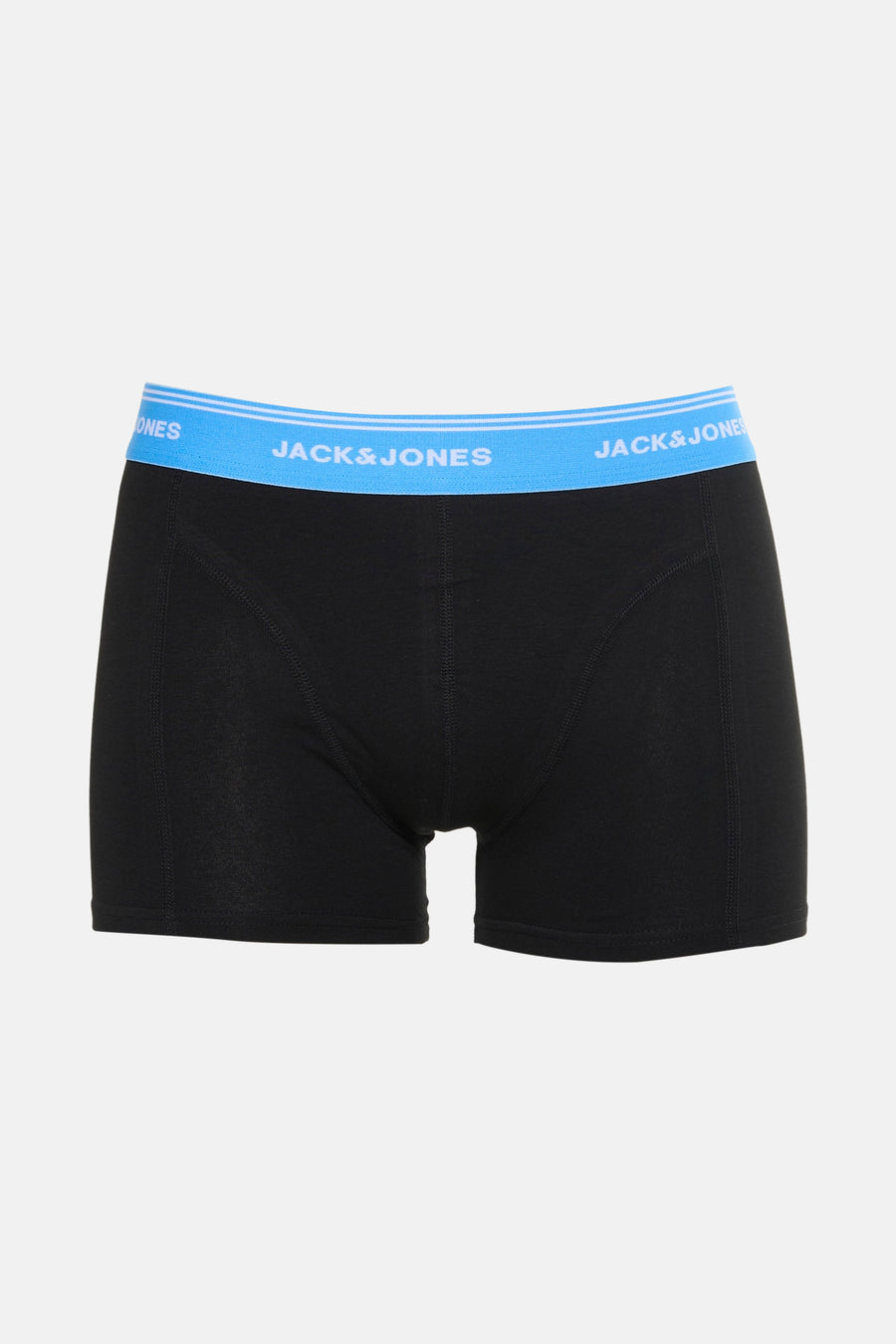 Zwarte boxer van ACCESSORIES BY JACK & JONES, met een lichtblauwe elastische tailleband met witte strepen.