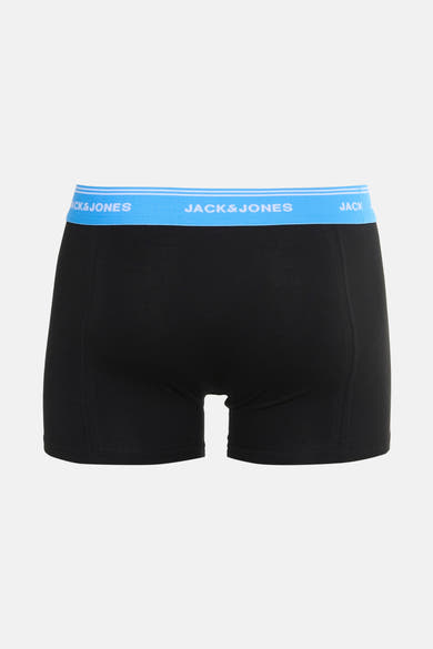 Boxer noir de ACCESSORIES BY JACK & JONES, avec une ceinture élastique bleu clair à rayures blanches.
