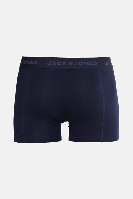 Boxer bleu marine d'ACCESSORIES BY JACK & JONES, avec une ceinture élastique portant le nom de la marque.