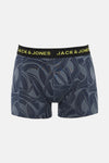 Blauwe boxer van ACCESSORIES BY JACK & JONES met marineblauw golvend patroon en zwarte logoband.