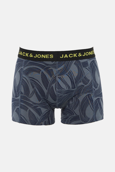 Blauwe boxer van ACCESSORIES BY JACK & JONES met marineblauw golvend patroon en zwarte logoband.