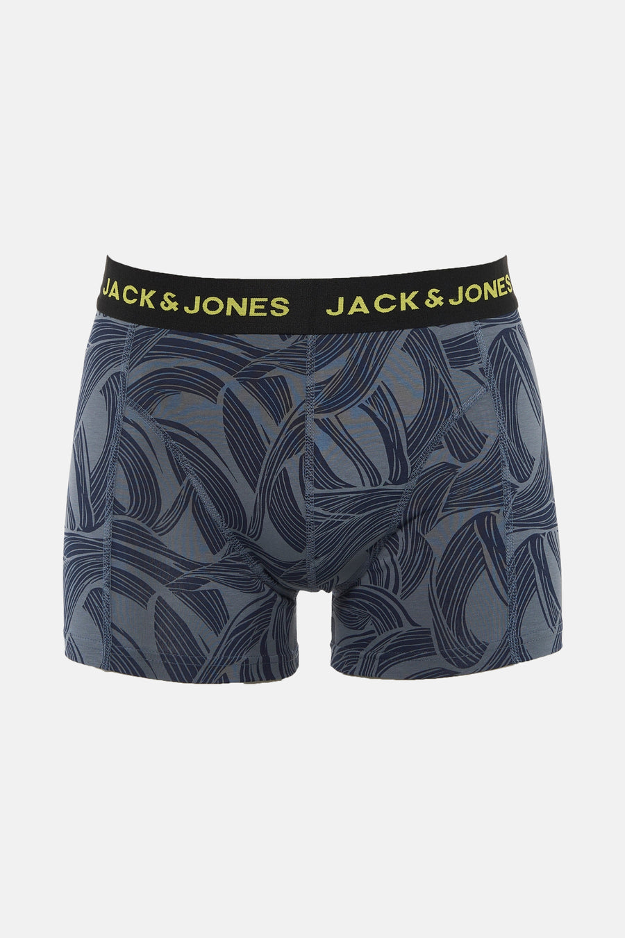 Blauwe boxer van ACCESSORIES BY JACK & JONES met marineblauw golvend patroon en zwarte logoband.
