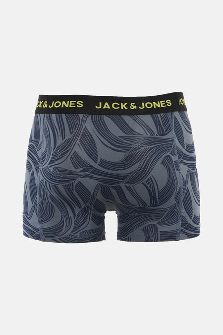 Boxer bleu ACCESSORIES BY JACK & JONES avec motif ondulé bleu marine et ceinture noire logotée.