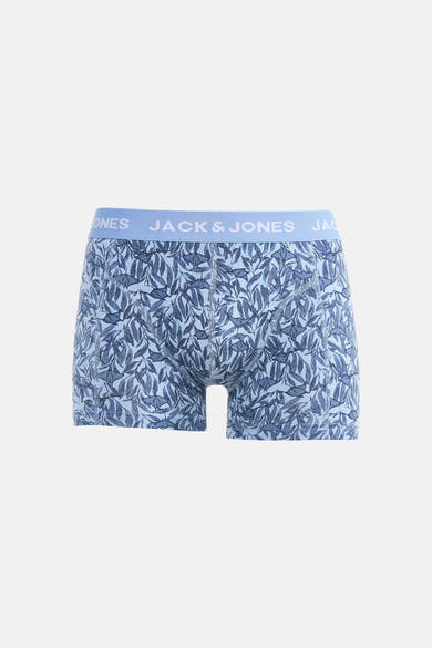 Boxer bleu à motif de feuilles par ACCESSORIES BY JACK & JONES, avec ceinture logotypée.