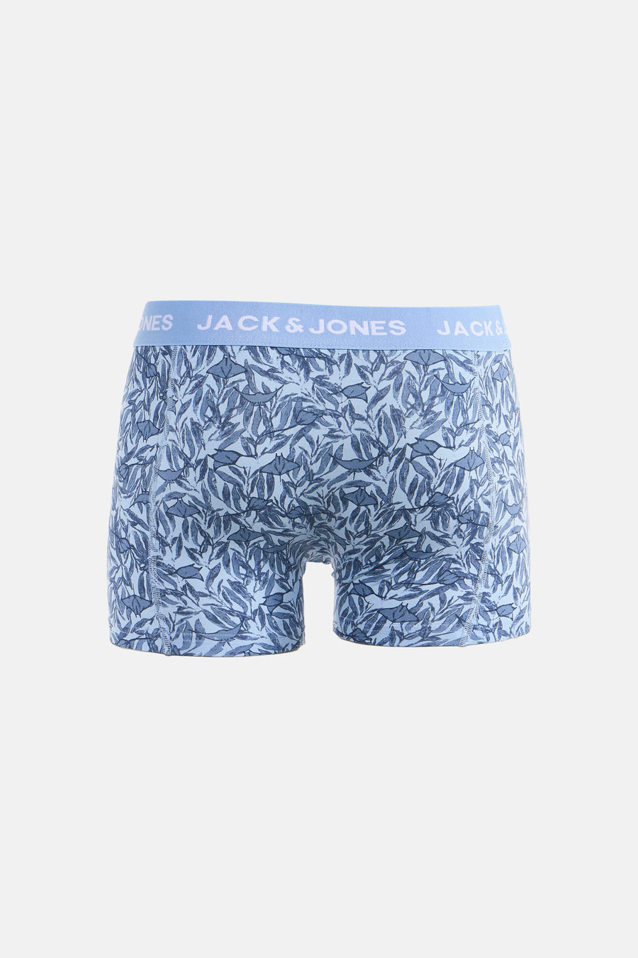 Boxer bleu ACCESSORIES BY JACK & JONES avec motif de feuilles bleues.