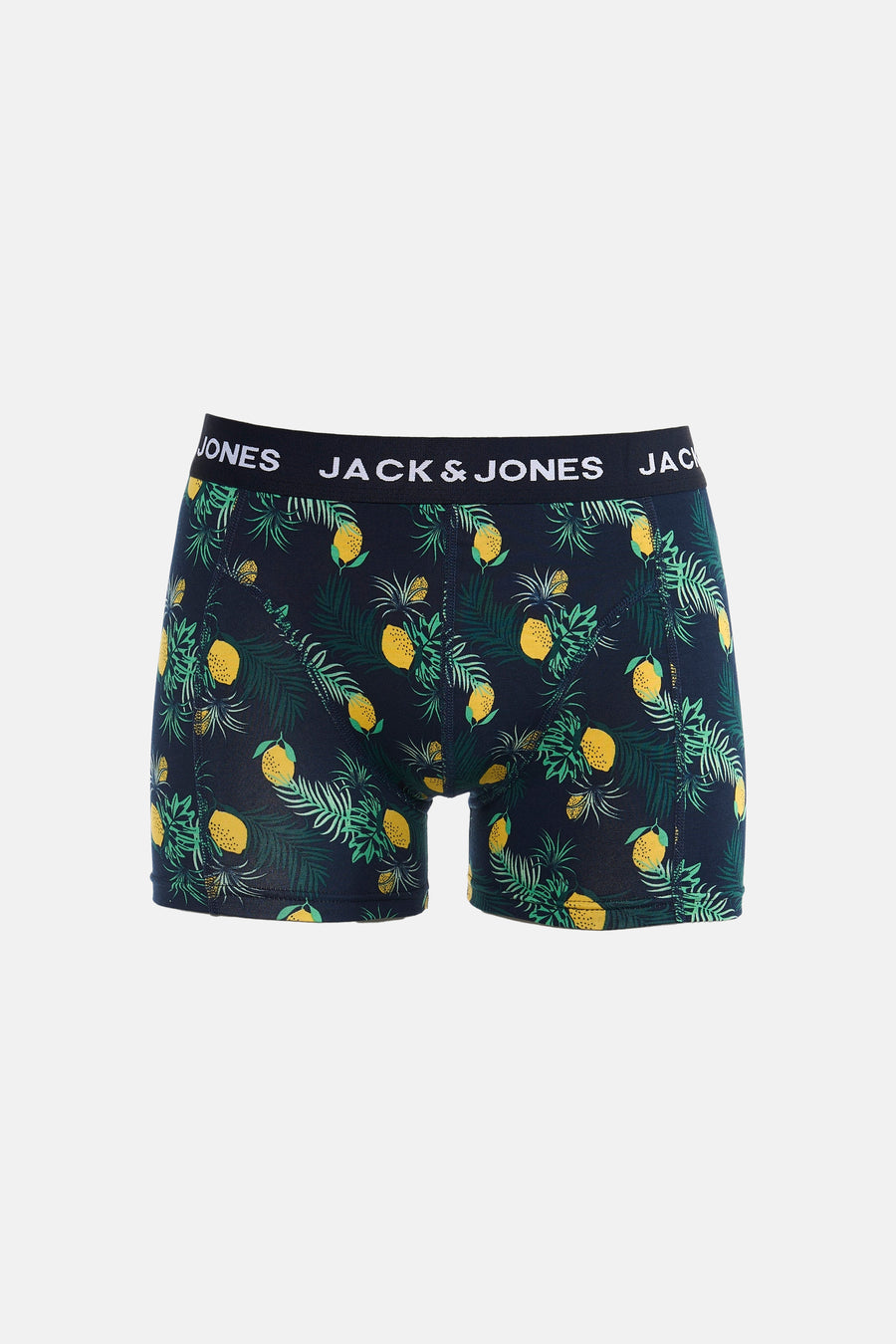 Boxer bleu d'ACCESSORIES BY JACK & JONES à motif imprimé citron et feuille.