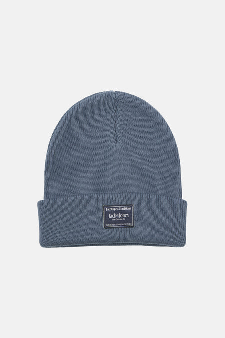 Bonnet gris ACCESSORIES BY JACK & JONES en maille côtelée avec revers et étiquette Jack & Jones