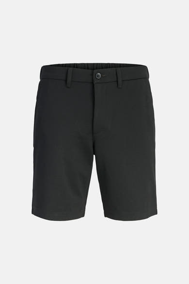 Chino noir par PREMIUM by JACK & JONES, coupe courte avec ceinture élastique visible et bouton.