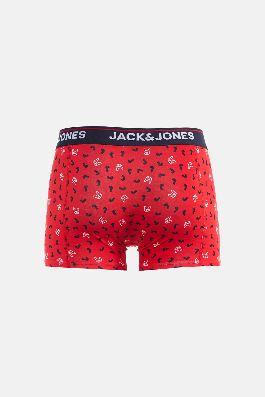 Boxer rouge d'ACCESSORIES BY JACK & JONES avec motif manette de jeu et virgules noires.