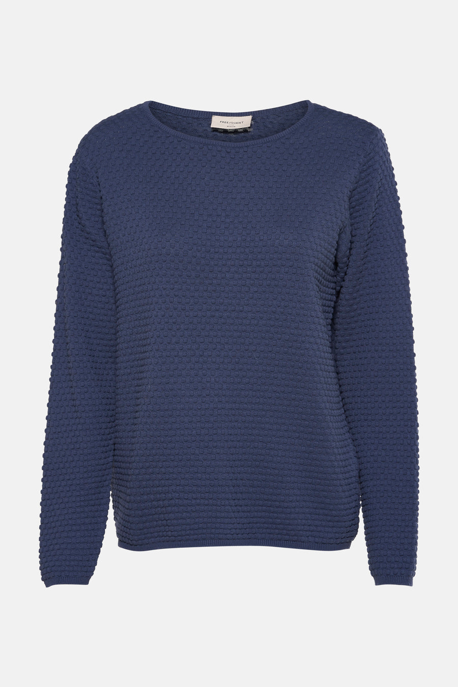 Pull à col rond bleu de FREEQUENT avec une texture en relief.