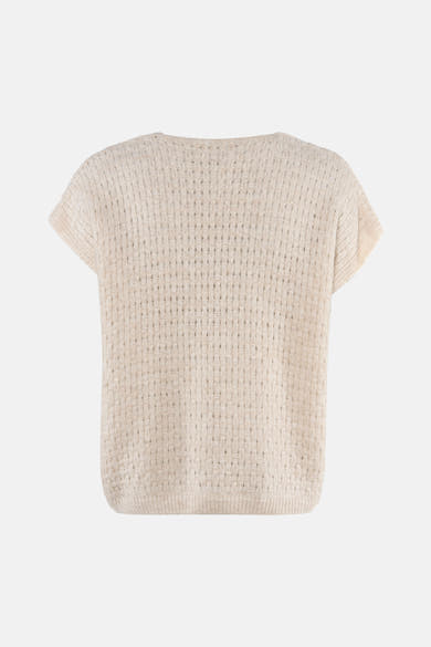 Gilet écru à mailles aérées par Terra di Siena, vue arrière, manches courtes, texture tricotée fine
