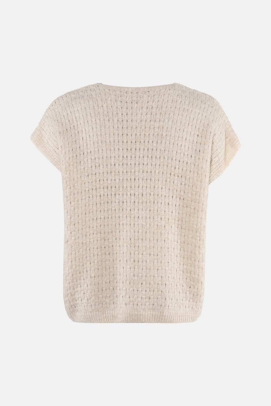 Gilet écru à mailles aérées par Terra di Siena, vue arrière, manches courtes, texture tricotée fine