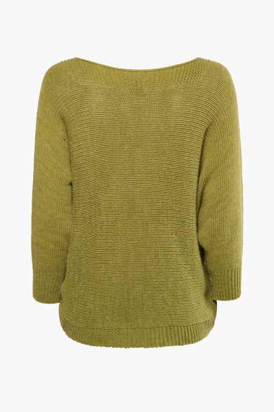 Kaki-pullover met een ronde hals door Terra di Siena, gemaakt van geborduurde wolle, rugweergave.