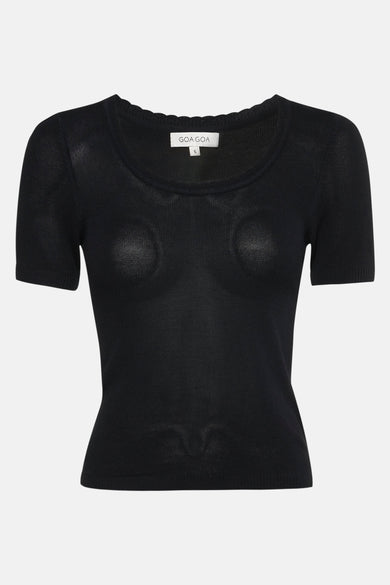 Pull noir à col rond de GOA GOA, en maille fine et transparente.