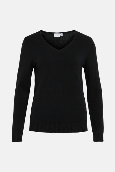 Pull noir à col V de VILA, en maille fine unie.