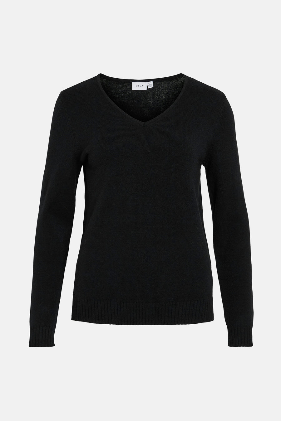 Pull noir à col V de VILA, en maille fine unie.
